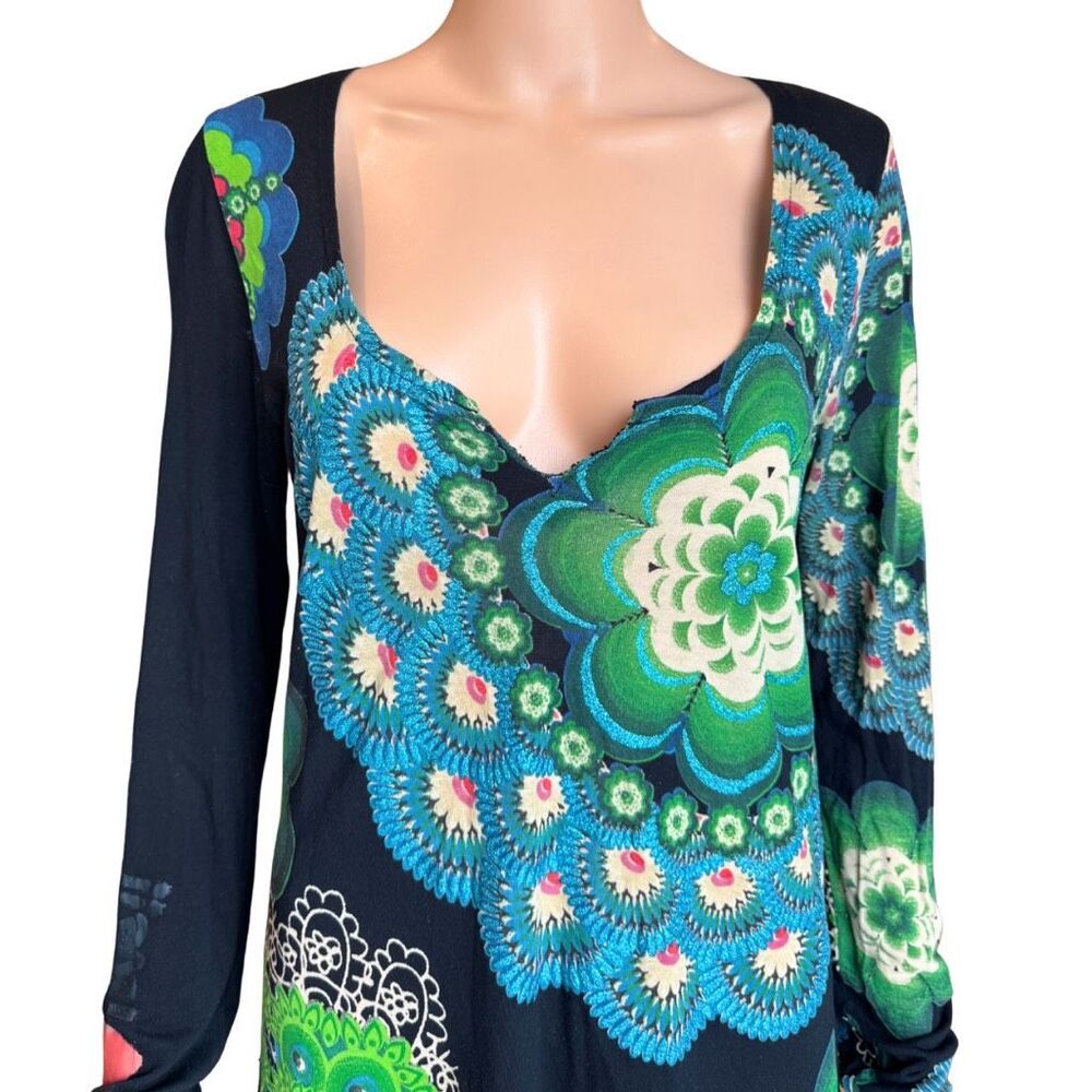 Desigual Mandala Floral Print Asymmetrical Dress Boho Large Art to Wear Dopamine - Picture 3 of 6